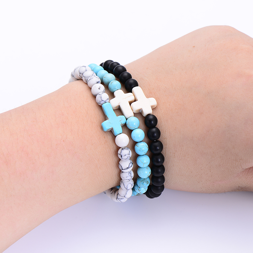 Bead Bracelet Trendy Style Elastic Rope Natural Beaded Bracelet for Women Handmade Boho Jewelry Cross Bracelets Birthday Gift