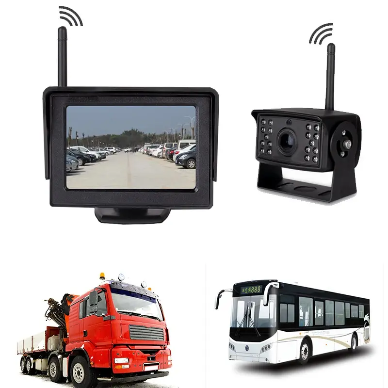 Vehicles Wireless Camera Security Systems 2.4G Transmit Digital 4.3 Inch Rear View Monitor Surveillance For Trucks