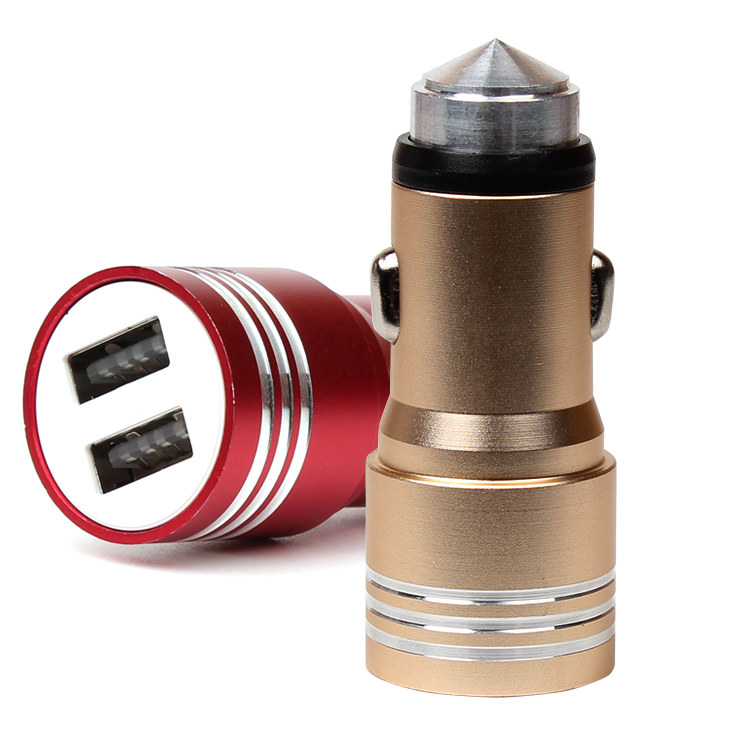 Быстрая зарядка 2.4A 12v-24v Автомобильное зарядное устройство USB с новых молоток безопасности для мобильных телефонов на базе ios и android type-c и планшетных ПК