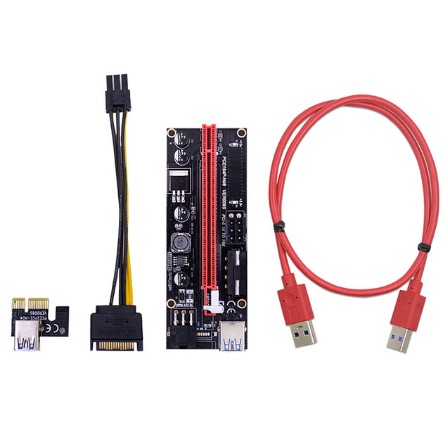 Двойной светодиодной VER009S переходная карта PCI-E 009S PCI Express 1X для 16X 0,6 м USB 3,0 кабель 6Pin мощность для майнера биткоинов добычи полезных ископаемых