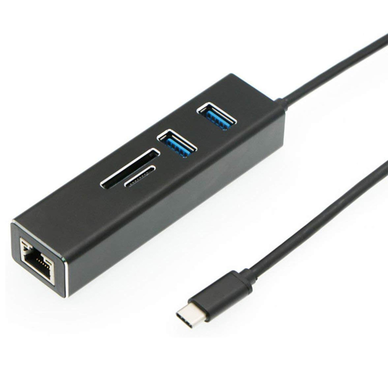 Factory 6 in 1 type c to 3-Port USB 3.0 Type-C to Gigabit Ethernet HUB Adapter with SD TF card reader type-c hub
