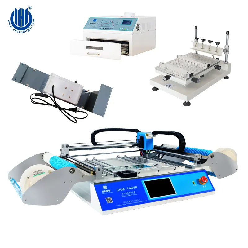 Two cameras Smd Led Production Line SMT Pick and Place Machine CHM-T48VB, visual smt pick and place machine, 58 feeders SMT