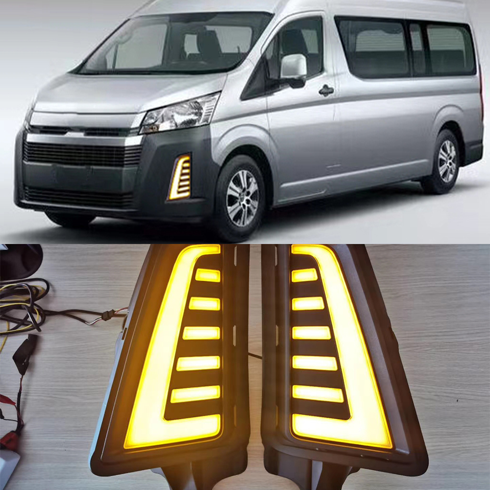 Led DRL Fog Lamp for Toyota Hiace 2019 2020 12V Car LED Daytime Running Light With Yellow Turn Signal