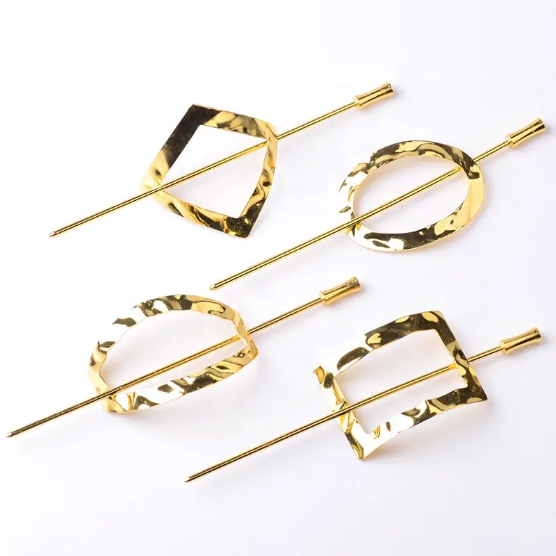 Beautiful Round Square Simple Geometric Metal Rose Gold Silver Chopsticks French Hair Chignon Pin Accessories Hair Chop Sticks