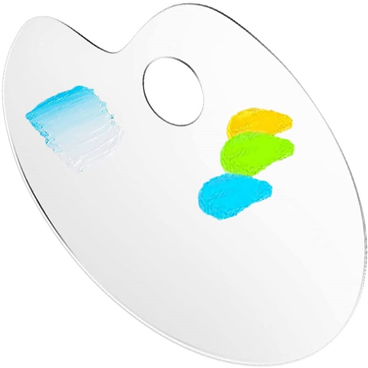 Acrylic Paint Palette With Thumb Hole High Clear Oval Shaped Non-Stick Art Craft Painting Plate for Artist
