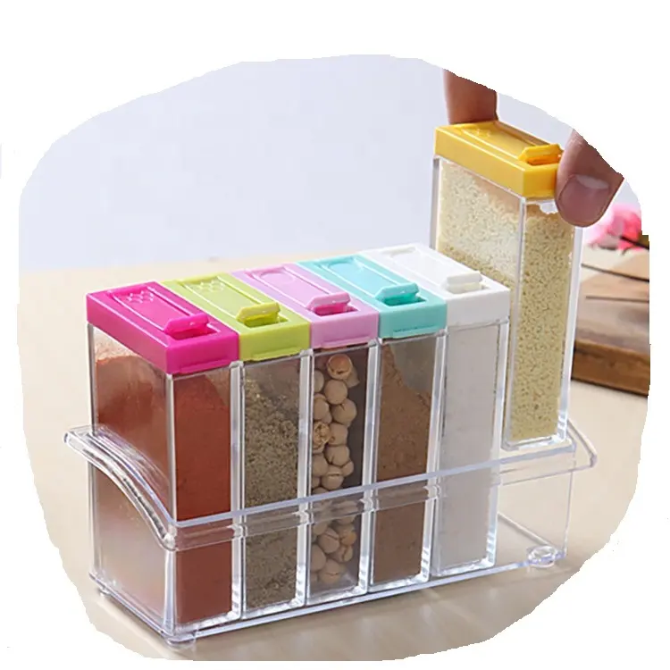 6Pcs/Set Kitchen Spice Storage Bottle Jars Transparent Spice Jar Seasoning Box
