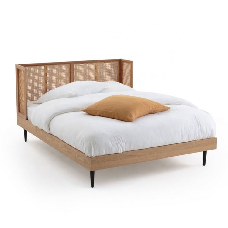 Modern Bedroom Furniture Rattan Headboard Latest King Size Double Bed Designs Full Wooden Frame Bed
