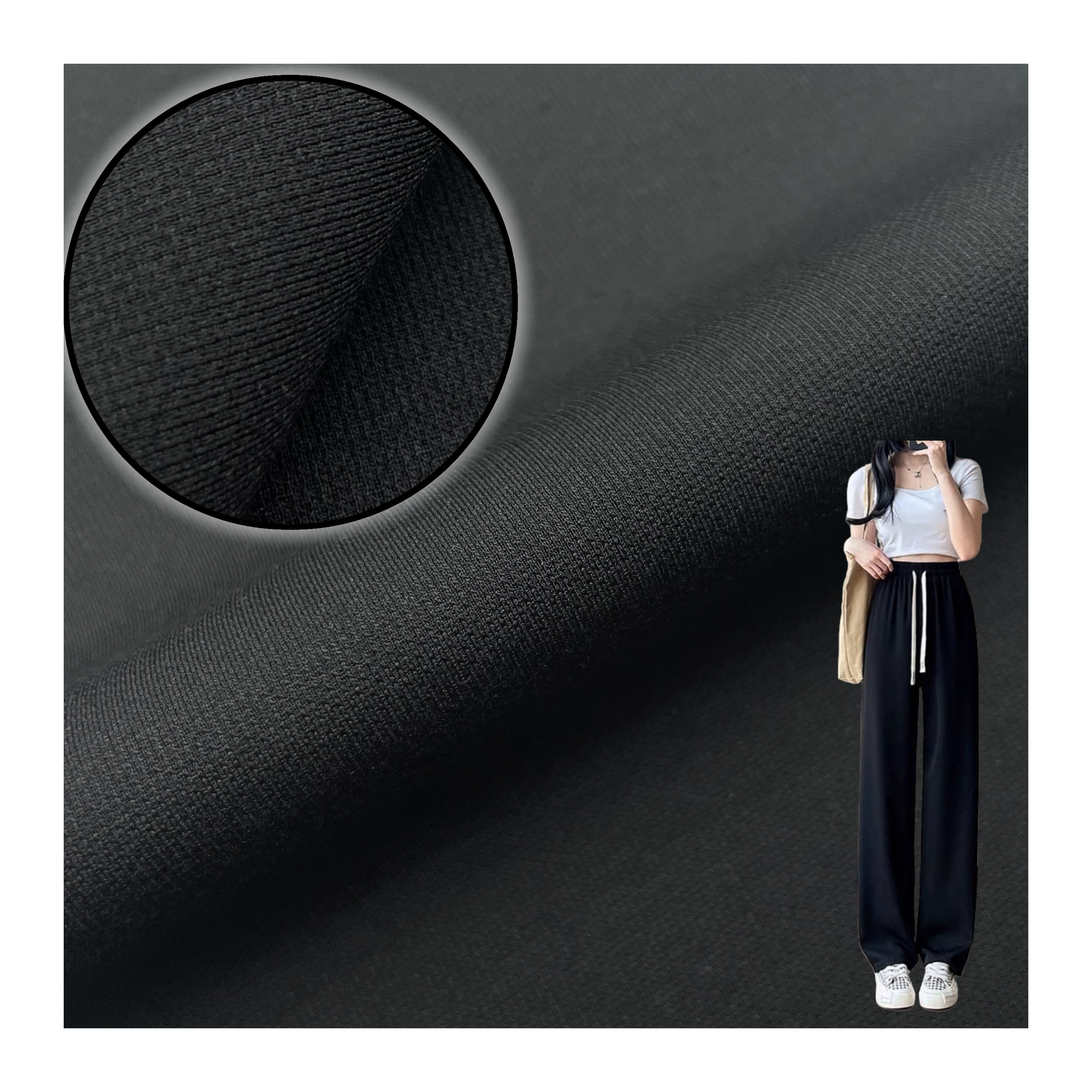 Quality Assurance Knitting Nr Fabric Solid Black Wrinkle-Resistant And Anti-Static Double Face Fabric For Suit Pant