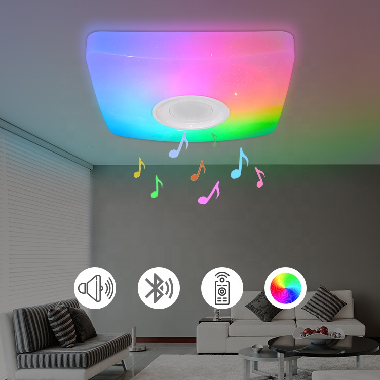 Ceiling Light with Speakers 18W 24W 36W RGB Music Ceiling Light with Remote Control and APP Control Family Party Star Lights