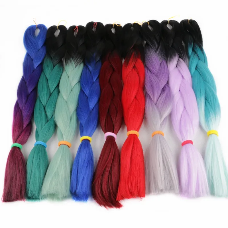 24" 100g/pc Two Tone Colored Jumbo Braid Synthetic Box Crochet Ombre Braiding Hair