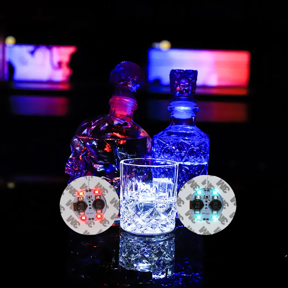 Hot Sales Custom Logo Light Up Bottle Sticker LED Coaster Lights for Drinks