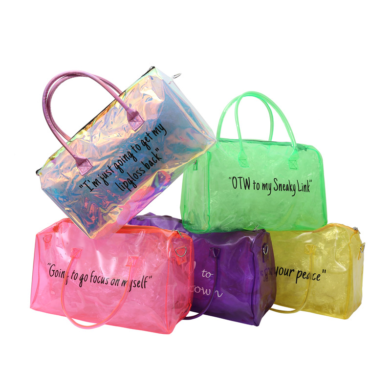 Custom Holographic TPU Tote hoe Bag overnight Clear PVC spinnanight bags travel overnight spend one night gym bag logo sports