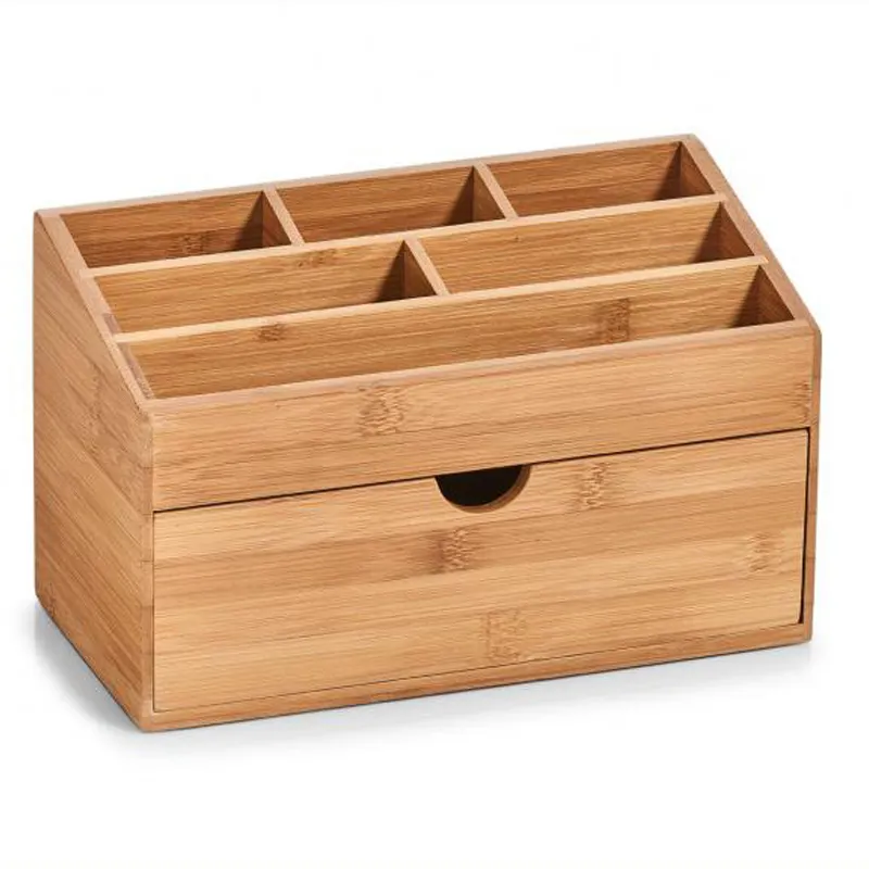 Natural bamboo home office desk organizer storage with drawer