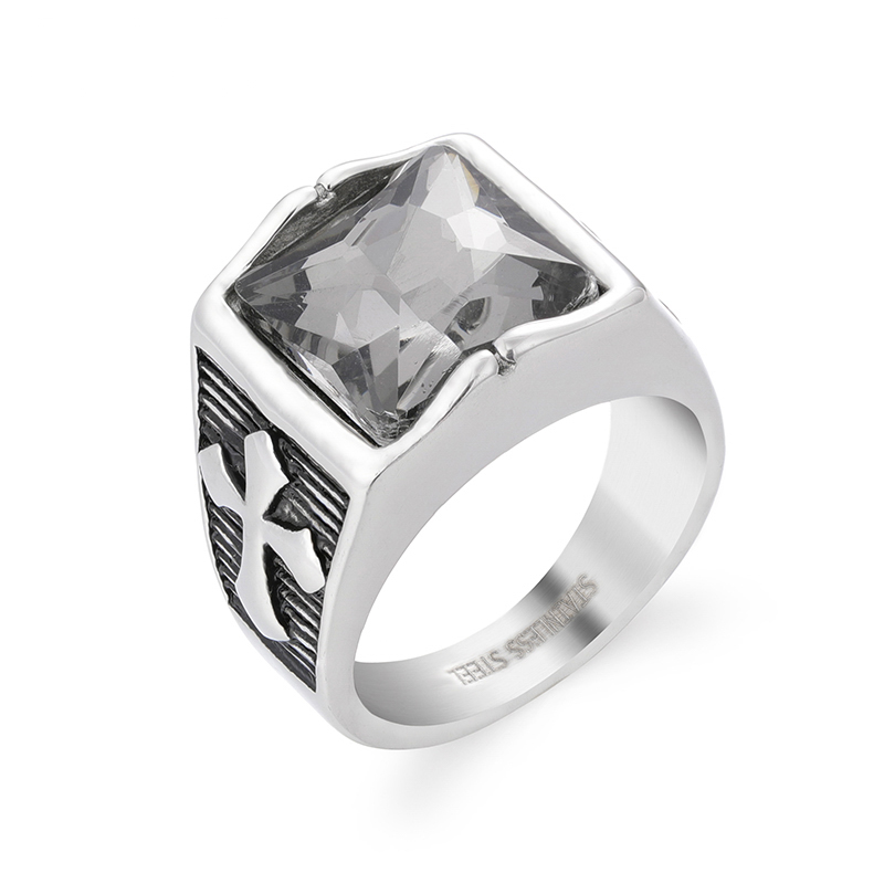 304 stainless steel ring steel color men's crystal stone rings Jewelry