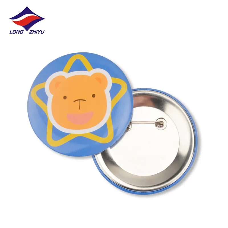 Longzhiyu 15years China Professional Manufacturer Promotional Gift Safety Pin Button Badge Free Design Tinplate Badges