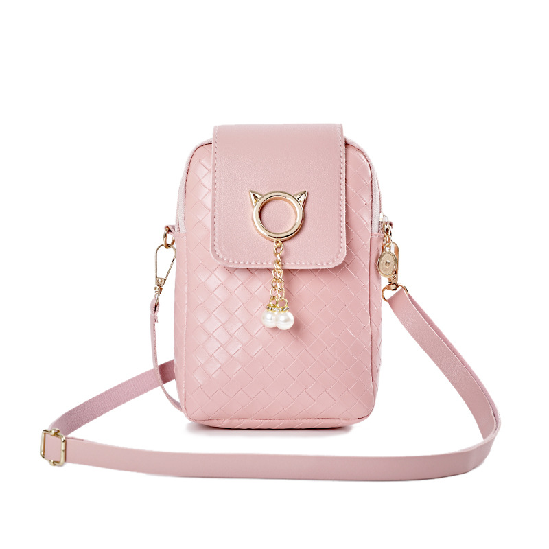 2021 Autumn Winter Mini Cross-body Mobile Phone Shoulder Bag Woven Pearl Tassel Cover-style Female Bag Shoulder Diagonal Bag