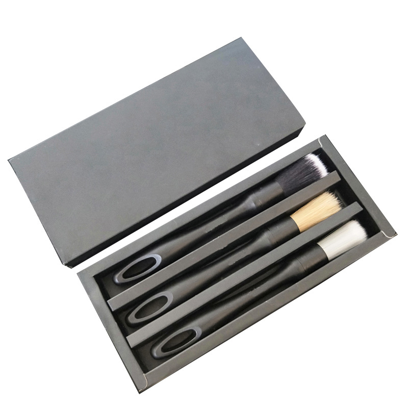 3Pcs Premium Natural Boar Hair Detail Brush Set, Automotive Detailing Brushes for Cleaning Wheels/Engine/Interior/Emble