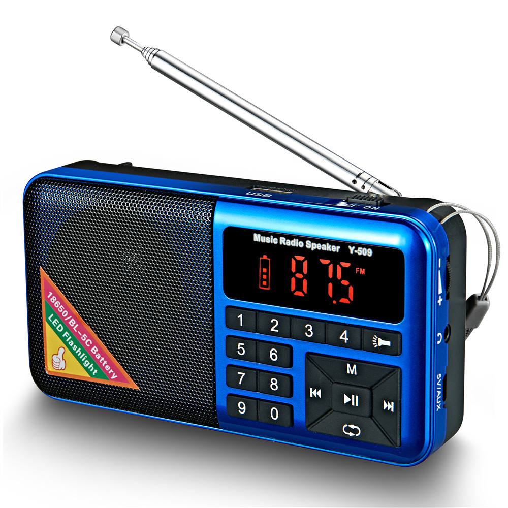 Новинка 2021, лидер продаж на amazon, Портативный fm-радиоприемник со слотом для SD/TF-карты и фонариком, аккумулятор 1500 мАч, 18650