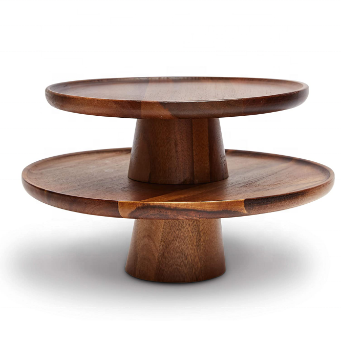 Custom 2 Tier Acacia Wooden Cake Stand for Wedding,Party,Display,Wholesale Wooden Two Tier Cupcake Tray for Dessert,Cake