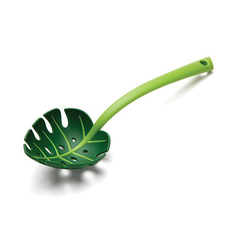 Amazon Creative Green Leaf Shape Colanders Salad Noodle Plastic Cooking Colander Spoon Filter Spoon