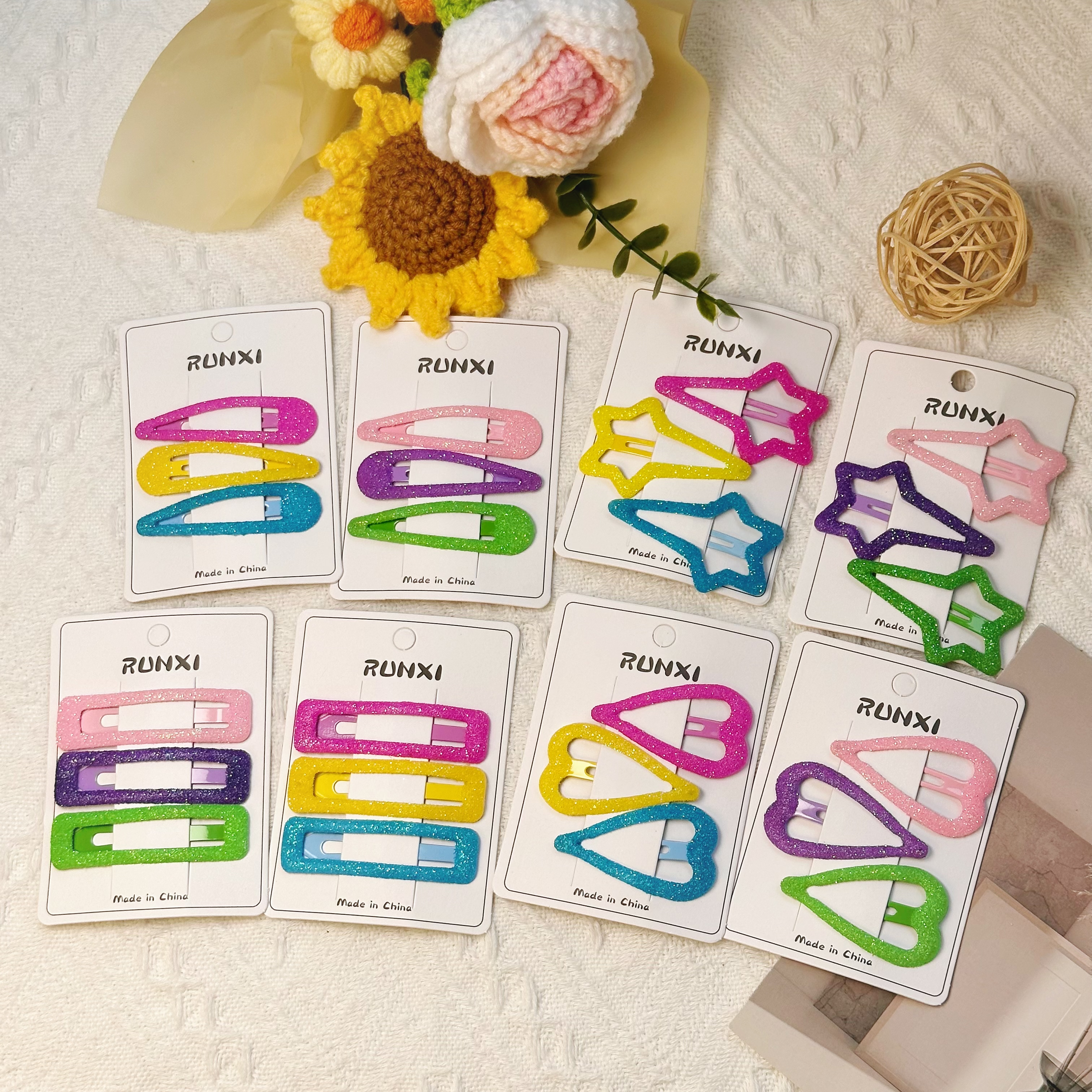 Rainbow candy sweet hairgrip fine glitter colored BB clips bangs hair accessories box set heart star hairpins for girls kids