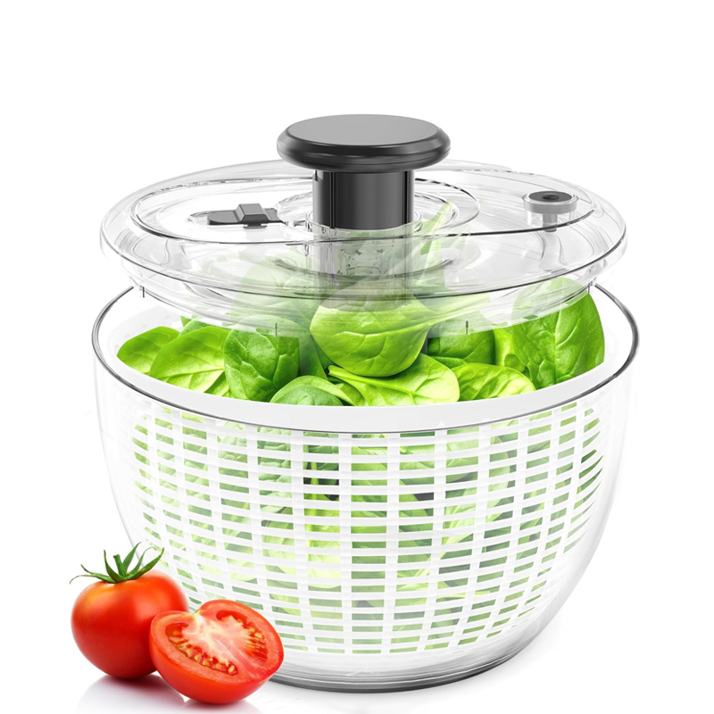 Kitchen Gadget Large Lettuce Spinner Salad Mixer Dryer Drain Basket Manual Vegetable Fruit Dryer Salad Spinner with Brake Button