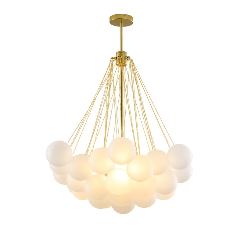 Nordic Simple New Net Celebrity Living Room Bedroom Chandelier Creative Light Luxury Ball White Glass Bubble Ball Lamp LED Iron