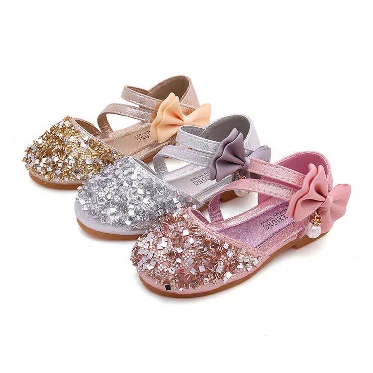 kid new design fashion Sequined Small Leather beautiful girl ballerina shoes flat sandals