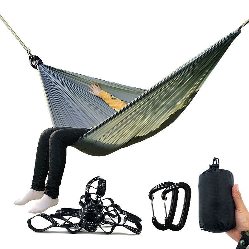 Feistel Outfitters Portable Lightweight Double Camping Hammock Set With FREE Tree Straps And Aluminum Wire gate