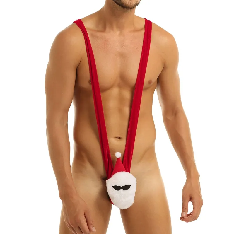 Men's Swimsuit Thong Underwear Lingerie Christmas Gag Gift Reindeer V Sling Sexy Suspender Bodysuit