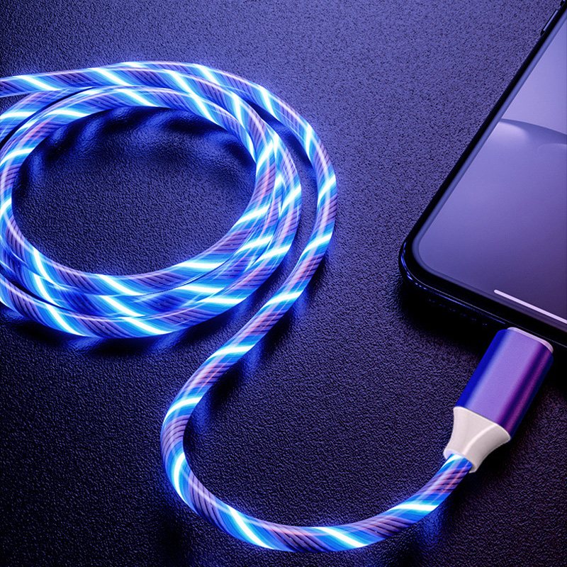 TPE металлический Led течёт свет Дата кабель 2A Быстрая зарядка USB Тип C 1 м для huawei mate30pro p20