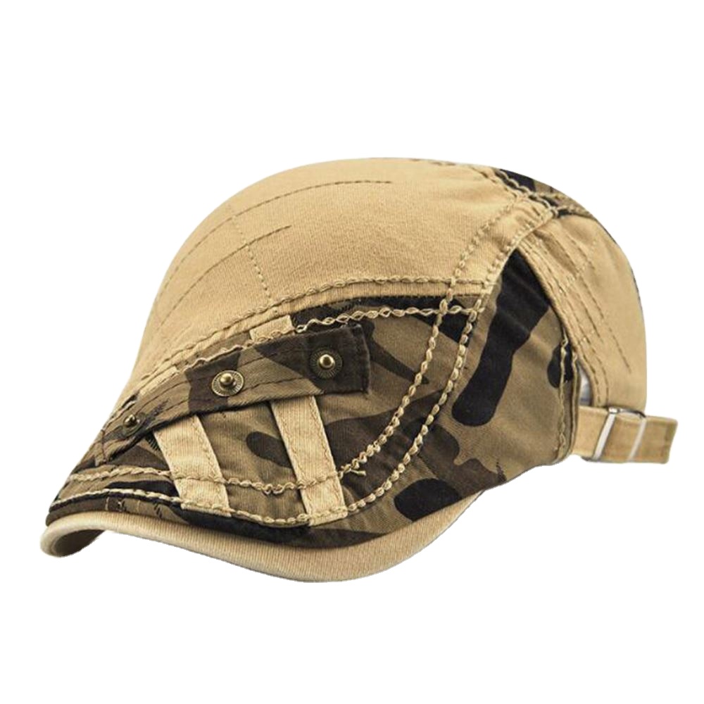 Vintage Camouflage Cotton Flat Cap For Men Ivy Hat With Studs