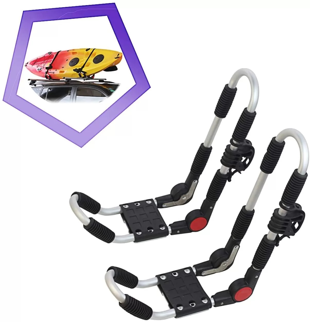 Kayak Roof Rack 1 Pair with Tie Down Straps Kayak Carrier Adjustable Pulley Rope Hanger Quick Hood Loops Top Mounted Car SUV