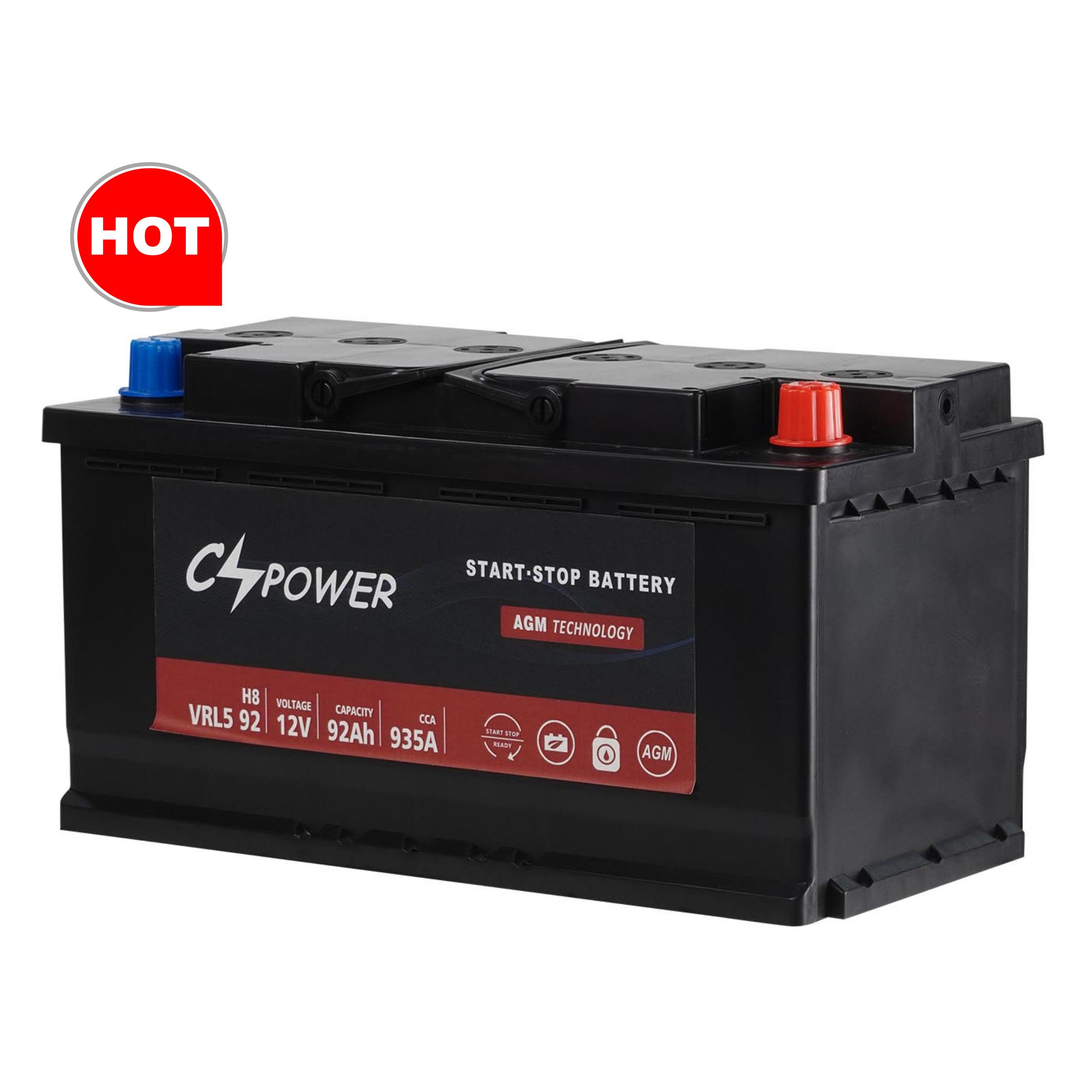 CSPower заводская цена 850CCA AGM Китай Авто остановка старт батареи 12V92Ah AGM Power battery