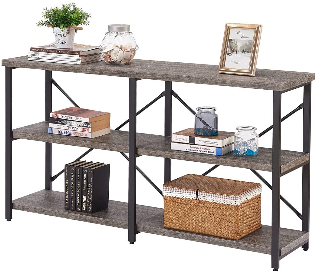 Rustic Console Table Behind Sofa, Industrial Entryway Table with Storage Shelves, 3 Tier Long Bookshelves for Entry 55 Inch