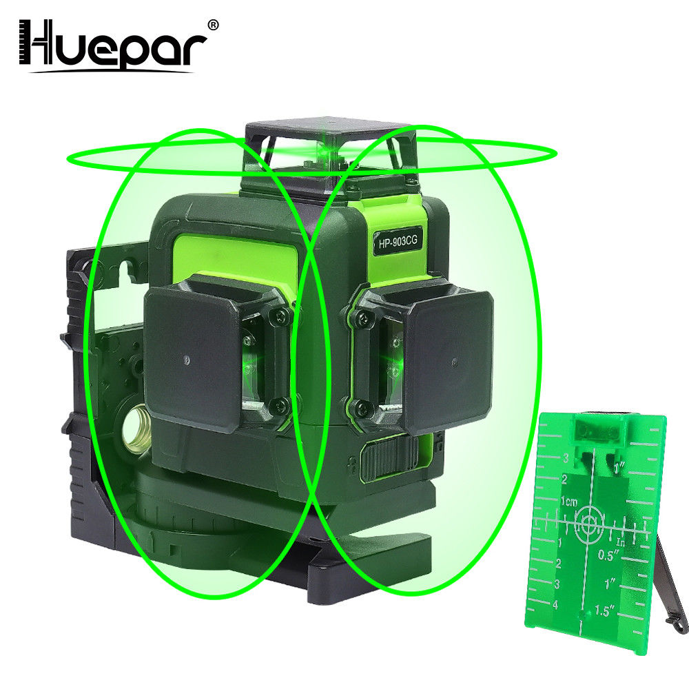 Pro Huepar 903CG Green Beam 12 Lines 3D Cross Line Laser Level Self-Leveling 360 Cross Rotary Land Nivel Laser Level
