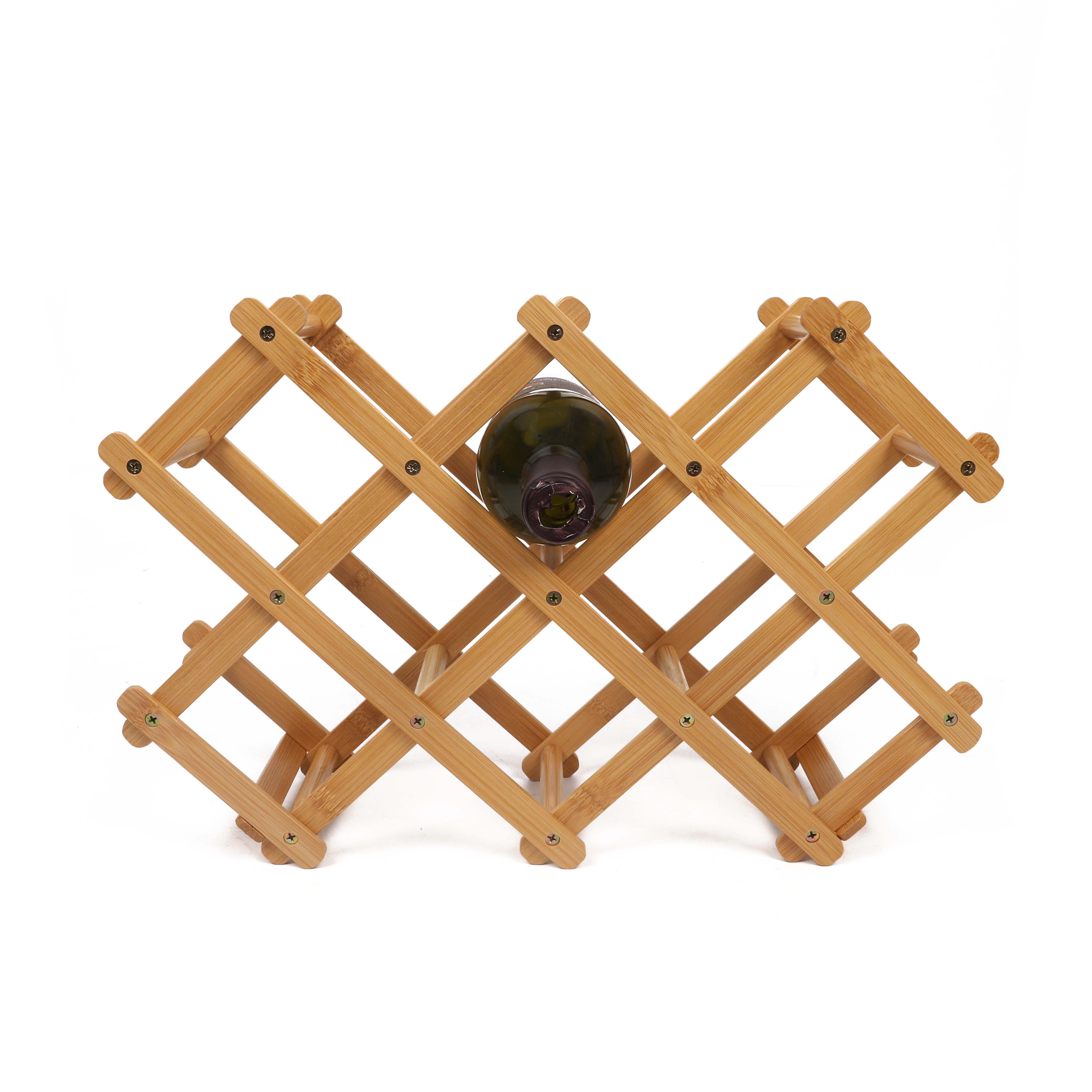 Natural Bamboo wooden foldable freestanding countertop 2 tier red wine storage display rack stand holder