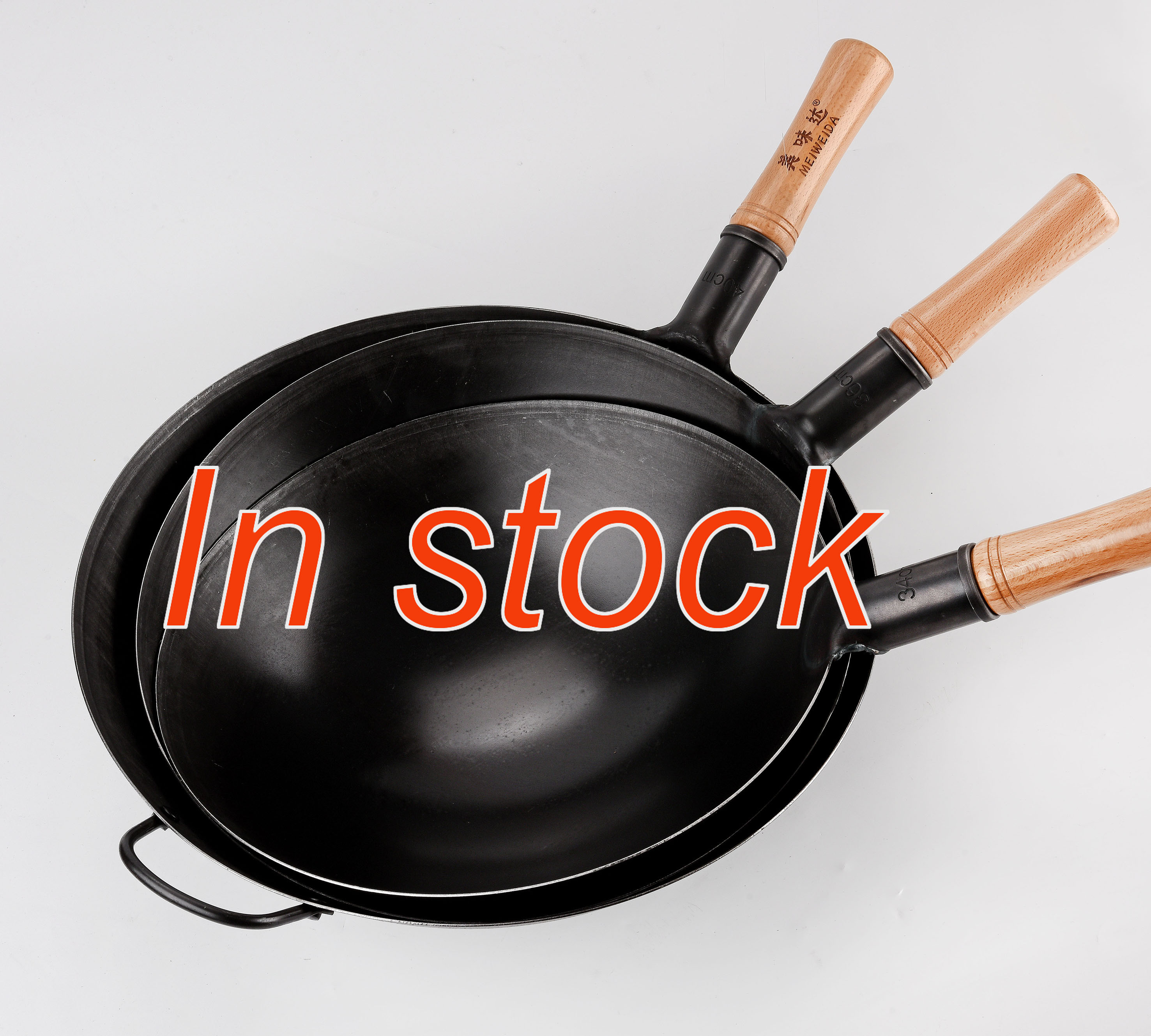 32CM Carbon steel  wok  no coating  chinese  wok for restaurant with beech wooden handle direct factory price