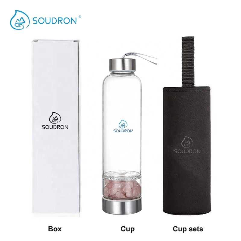 Wholesale natural gemstone drink healing quartz stones glass crystal water bottle with paper tube