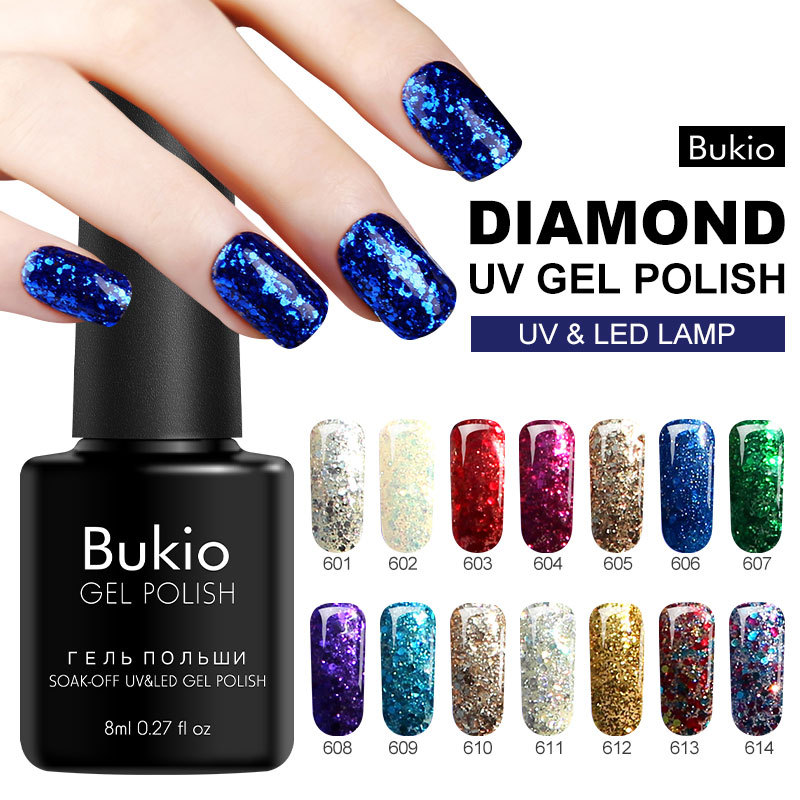 Bukio гель-лака для ногтей Отбеливание маникюр с блестками, Длительное Действие, водонепрорицаемый, Флаш Алмазный micro сверла для ногтей клей