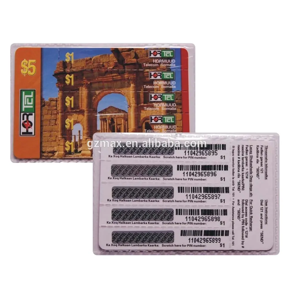 prepaid recharge scratch off card paper or PVC material multi pin