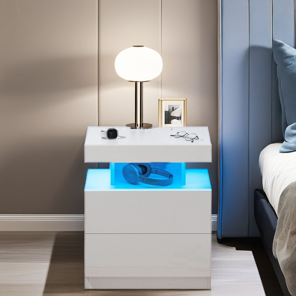 led nightstand with wireless charging station high gloss bedside tables nightstand night stand beside side table bedroom