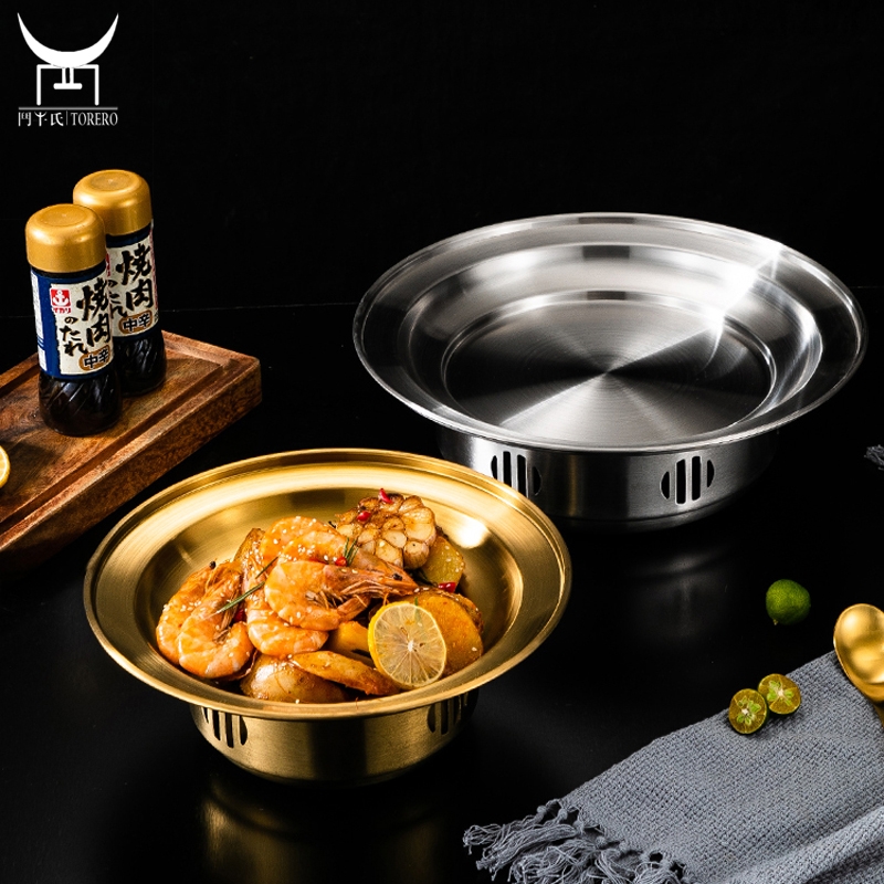 Stainless steel wide-sided thermal insulation barbecue heating stove hotel heated seafood soup plate alcohol hot dish plate