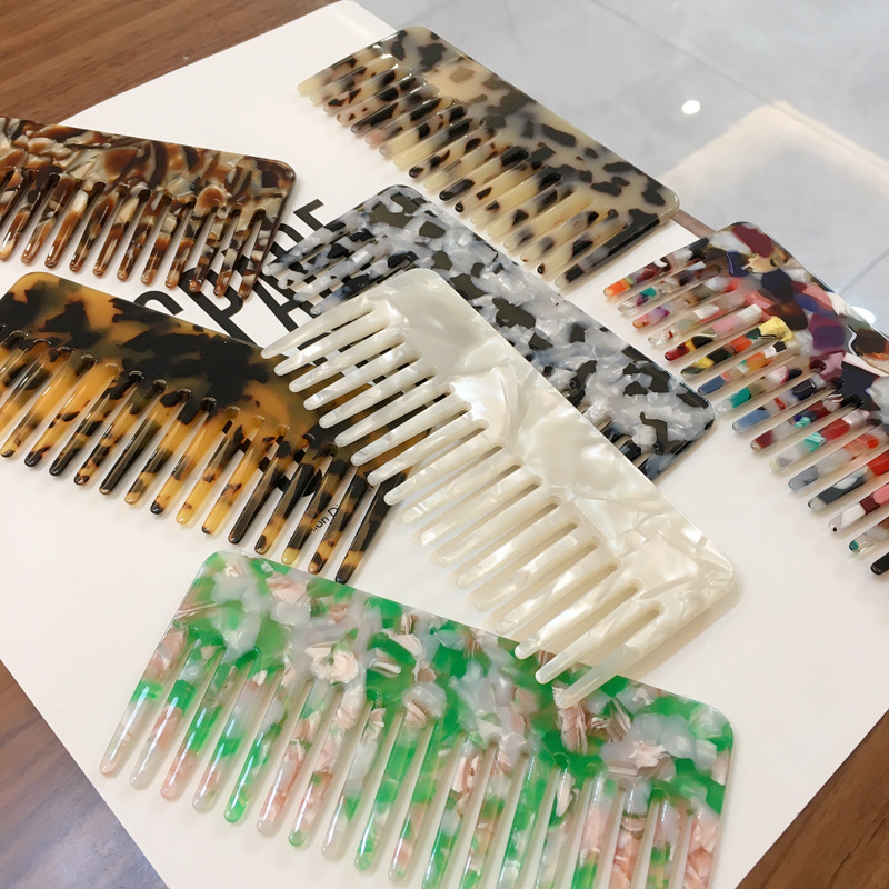 LRTOU Women Fashion Acrylic Salon Hair Tool Hair Accessories Tortoise Shell Wide Tooth 4mm Thickness Acetic Acid Hair Combs