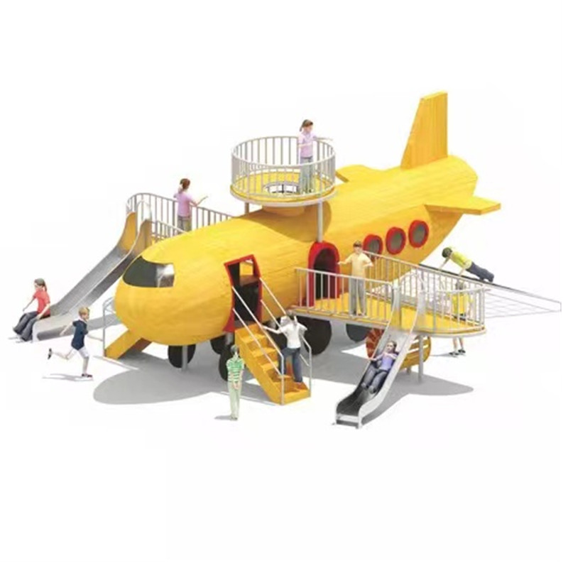 2022 New design cheap price kids airplane toy wood outdoor airplane playground equipment slides