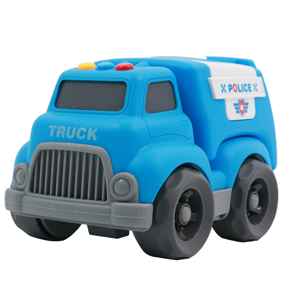 Huiye 2024 hot selling children friction toy vehicles with light and music kid free wheel police truck toy car cartoon