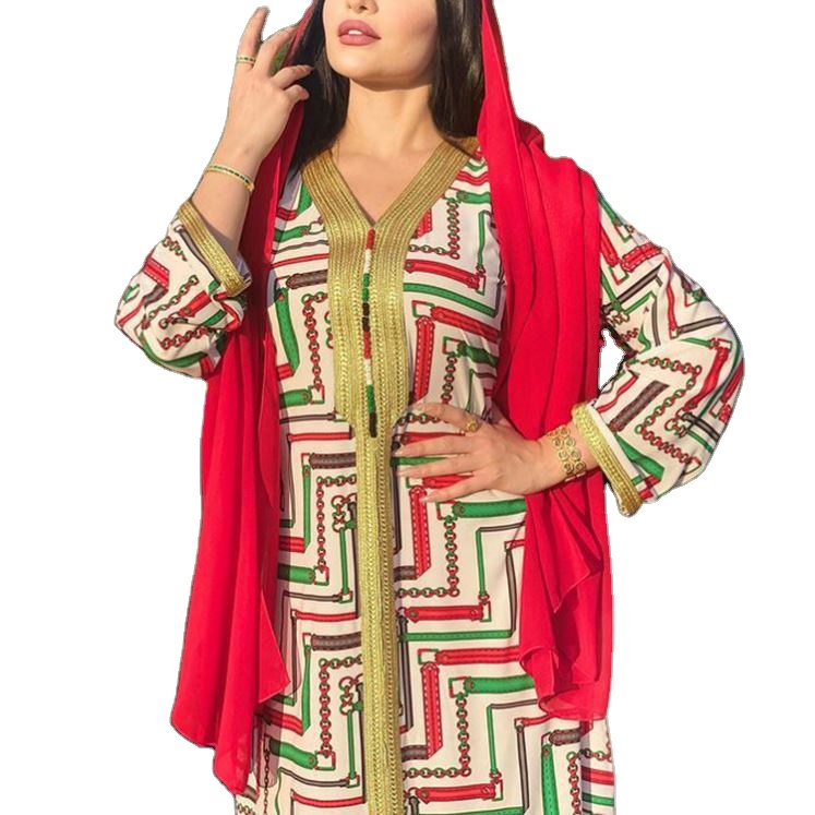 KD0823 EID Muslim Islamic Clothing Plus Size Kaftan Striped African Women Robe Print Maxi Dress Dubai Abaya