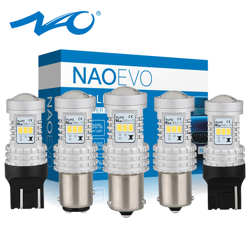 Светодиод NAO P21W PY21W T20 W21/5W P21/5W 7443 7440 led 6W высокая мощность авто DRL 1157 Белый 1400LM W21W Красный 12V BAY15D BAU15S Янтарный