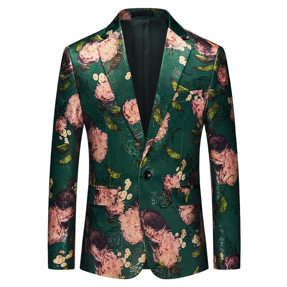 Men's Flowers Jacquard Blazer Personalized Print Evening Dress Single Breasted Suit