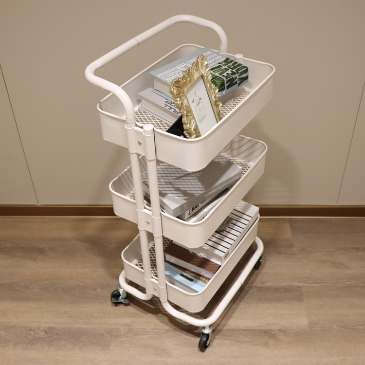 Mobile Metal Bathroom Livingroom 3 layer storage Serving trolley holder kitchen cart cabinet with basket